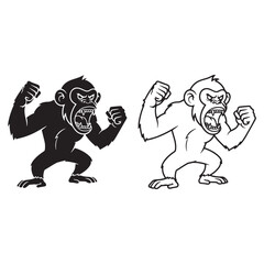 Crisp Monkey Silhouette & Monkey Lineart – Monkey Vector Graphic with Clear Animal Outline – Black Vector of Monkey – Vector Set of Monkey