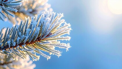 Frozen Pine Needles Glistening in Winter Sunlight