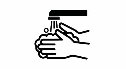 Simple Illustration of Hands Being Washed Under Running Water with Soap Bubbles