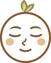 A serene and peaceful circular character with closed eyes and a gentle smile, featuring a small green plant sprout on its head representing wellness, growth, and nature
