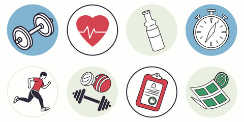 Fitness and wellness icons set for healthy life
