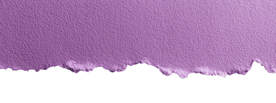 Torn piece of textured, lavender-purple paper with a jagged edge against a black background