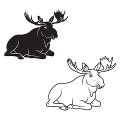 Sturdy Moose Silhouette & Moose Lineart – Moose Vector Artwork Depicting Strong Animal Shape – Black Vector of Moose – Vector Set of Moose