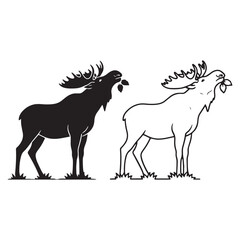 Contemporary Moose Silhouette & Moose Lineart – Moose Vector Graphic with Modern Minimal Finish – Moose Illustration – Silhouette and Lineart Set of Moose