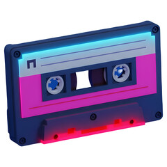 Retro Cassette Tape with Neon Glow, Isolated