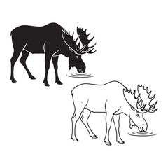 Distinct Moose Silhouette & Moose Lineart – Moose Vector Outline Highlighting Clear Animal Form – Black Vector of Moose – Vector Set of Moose