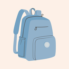 School backpack and schoolbag. Back to school children bag. Hand drawn knapsack vector illustration isolated on white background. Modern flat Rucksack cartoon style