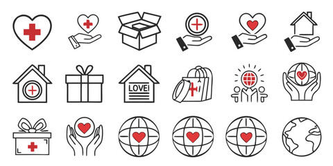 Charity and donation icons for social responsibility