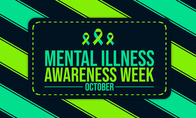 Mental illness awareness week october campaign poster with green background and ribbon icon