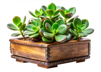 Succulent Jade Plant in Rustic Brown Planter on a bright white and transparent background 