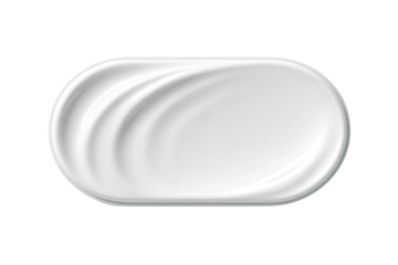 Oval-shaped, smooth, white cosmetic product, resembling whipped cream or lotion.  Curved, flowing lines create a textured surface