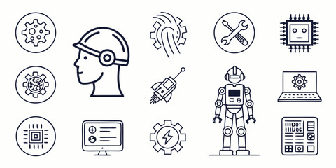 Robotics and ai automation icons set