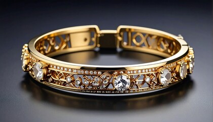 Elegant gold bracelet with exquisite detailing and sparkling gemstones, jewelry concept