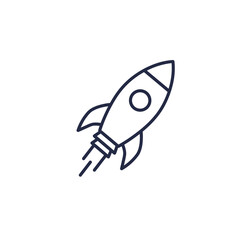 A simple line icon depicting a rocket taking off, symbolizing rapid progress, innovation, and successful business launches, perfect for technology and startup concepts and future growth