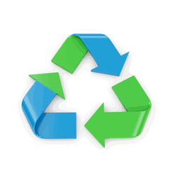 Obraz premium Glossy three-dimensional recycling icon with chasing blue and green arrows, symbolizing a sustainable and circular economy