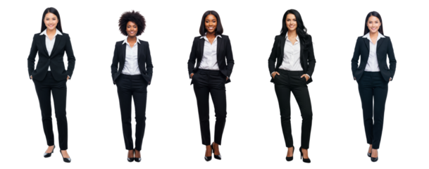 Collection of diverse business women standing isolated on white or transparent background