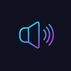 Sleek, futuristic speaker icon in glowing neon gradient, embodying digital sound, volume, and audio technology for modern communication interfaces