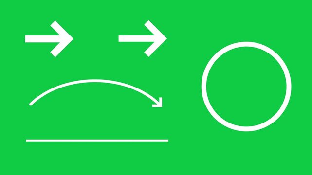 White Arrows In Curved Motion on Green Screen &ndash; Dynamic Direction, Path, And Flow Design, Marker Arrows, Hand Drawing Arrows.