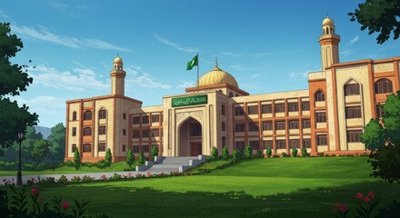 Cute cartoon style Islamia College Peshawar building