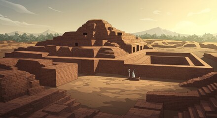 Vector illustration of Mohenjo Daro ruins in cartoon style