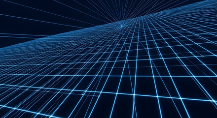 Futuristic blue grid lines creating a dynamic digital landscape for technology and data visualization