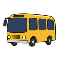 A simple cartoon illustration of a yellow school bus. Public transportation vehicle vector graphic isolated on a clean white background