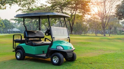 Naklejka premium Green Golf Cart on Green Grass