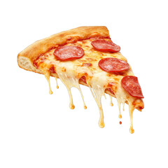 Delicious Melted Cheese Pepperoni Pizza Slice Isolated on Transparent Background, Perfect for Food Packaging Design, Menu Template, and Restaurant
