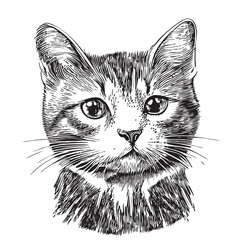 cat spotted striped head sketch vector graphics black and white drawing