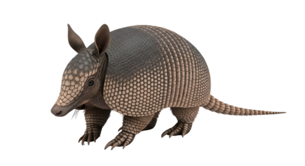 Nine-banded armadillo standing alert isolated PNG with Transparent Background