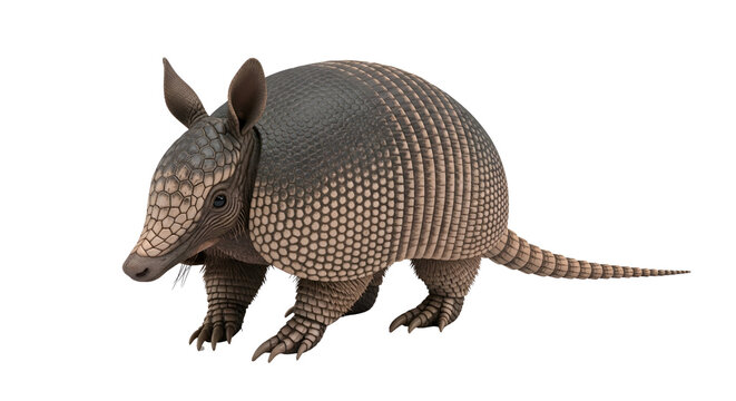 Nine-banded armadillo standing alert isolated PNG with Transparent Background