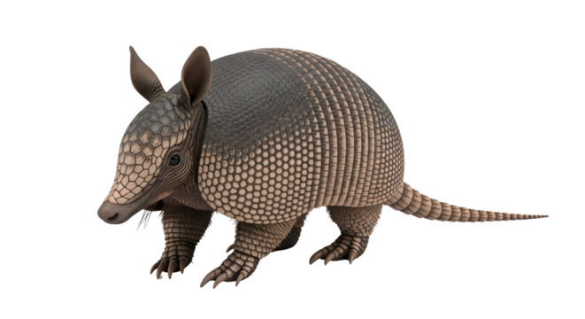 Nine-banded armadillo standing alert isolated PNG with Transparent Background