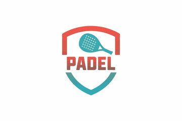 Modern Padel Logo Design with Paddle and Shield Representing Strength and Protection for Your Sport Brand or Business