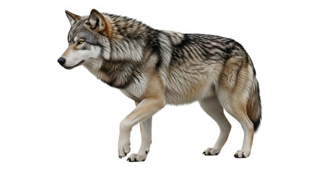 Fototapeta premium Walking gray wolf animal isolated PNG with Transparent Background