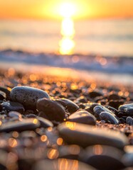 Sunrise over a pebble beach