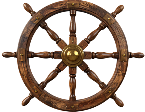 Stylized Maritime Ship Wheel Isolated on Transparent Background PNG
