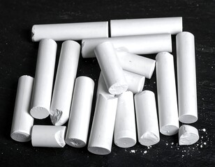 White chalk pieces on dark surface