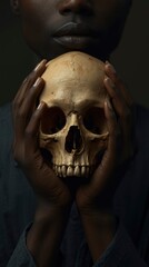 Woman's Hands Gently Holding a Human Skull - Mortality, Remembrance, and Reflection
