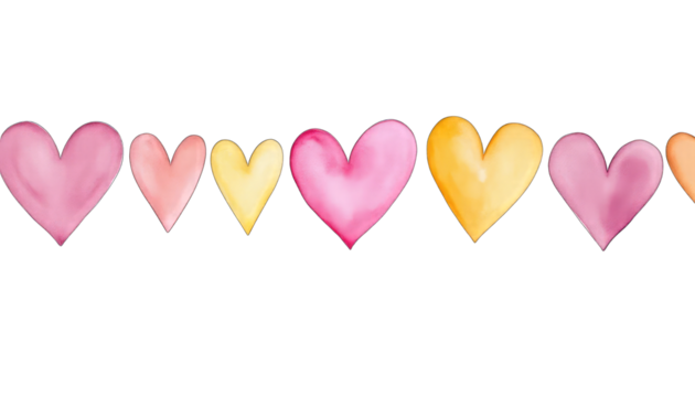 Simple Colorful Hearts in a Row on Black Background isolated on a transparent background