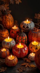 Enchanting Halloween Decor Hand-Painted Pumpkins with Candles