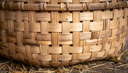 Close-up of a woven bamboo basket