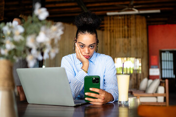 Exhausted and overwhelmed. The hidden struggles of burnout behind a successful career woman smile
