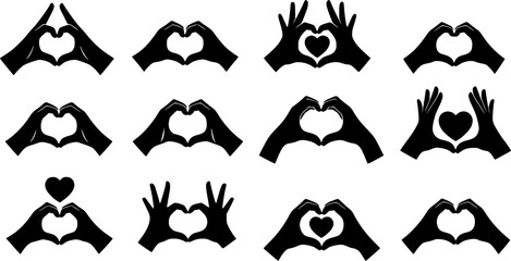 Vector set of hand with heart icon set
