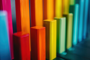 Obraz premium Abstract colorful bars in a 3D graphic representation, showcasing vibrant hues and geometric patterns.