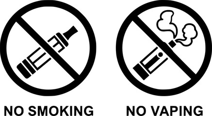 Vector set of no smoking, no vaping and smoking area sign set
