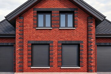Obraz premium A modern house exterior, featuring terrace design and sleek window rollers enhancing contemporary architectural style