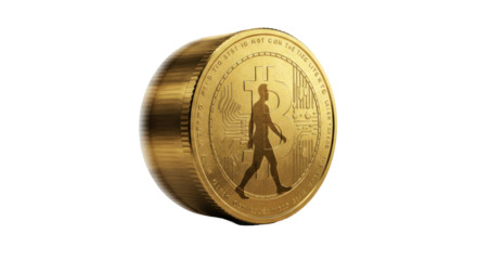 Golden Coin Featuring Walking Person Silhouette 3D Render on Transparent Background Ideal for Cryptocurrency Branding and Finance Seamless Pattern