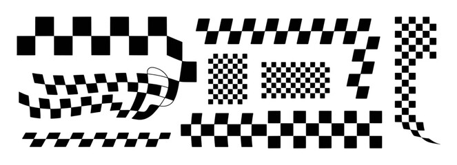 Collection of Black and White Checkered Patterns and Racing Flags