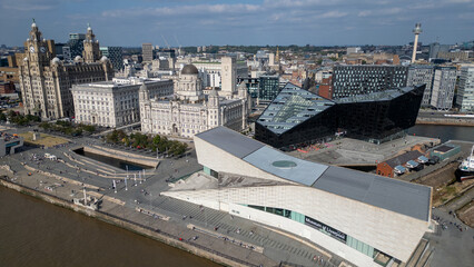 Liverpool Waterfront Aerial View  in Liverpool, UK.