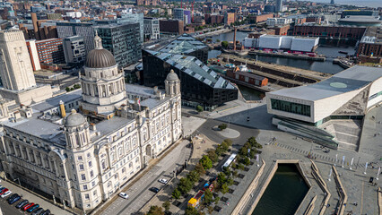 Aerial View of Liverpool Waterfront Buildings and Docks